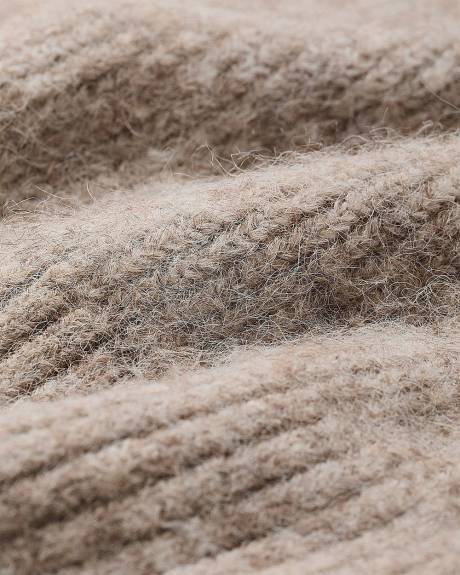 Long-Sleeve Crew-Neck Fuzzy-Knit Sweater with Scarf