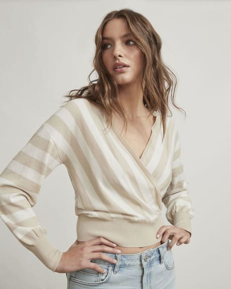 Striped Crossover Pullover Sweater