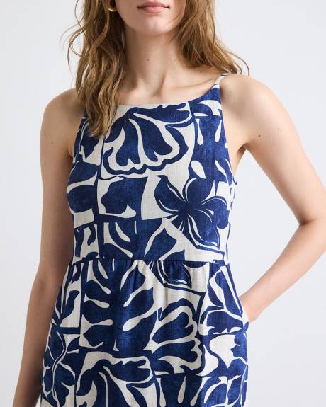 Sleeveless Square-Neck Linen-Blend Straight Maxi Dress