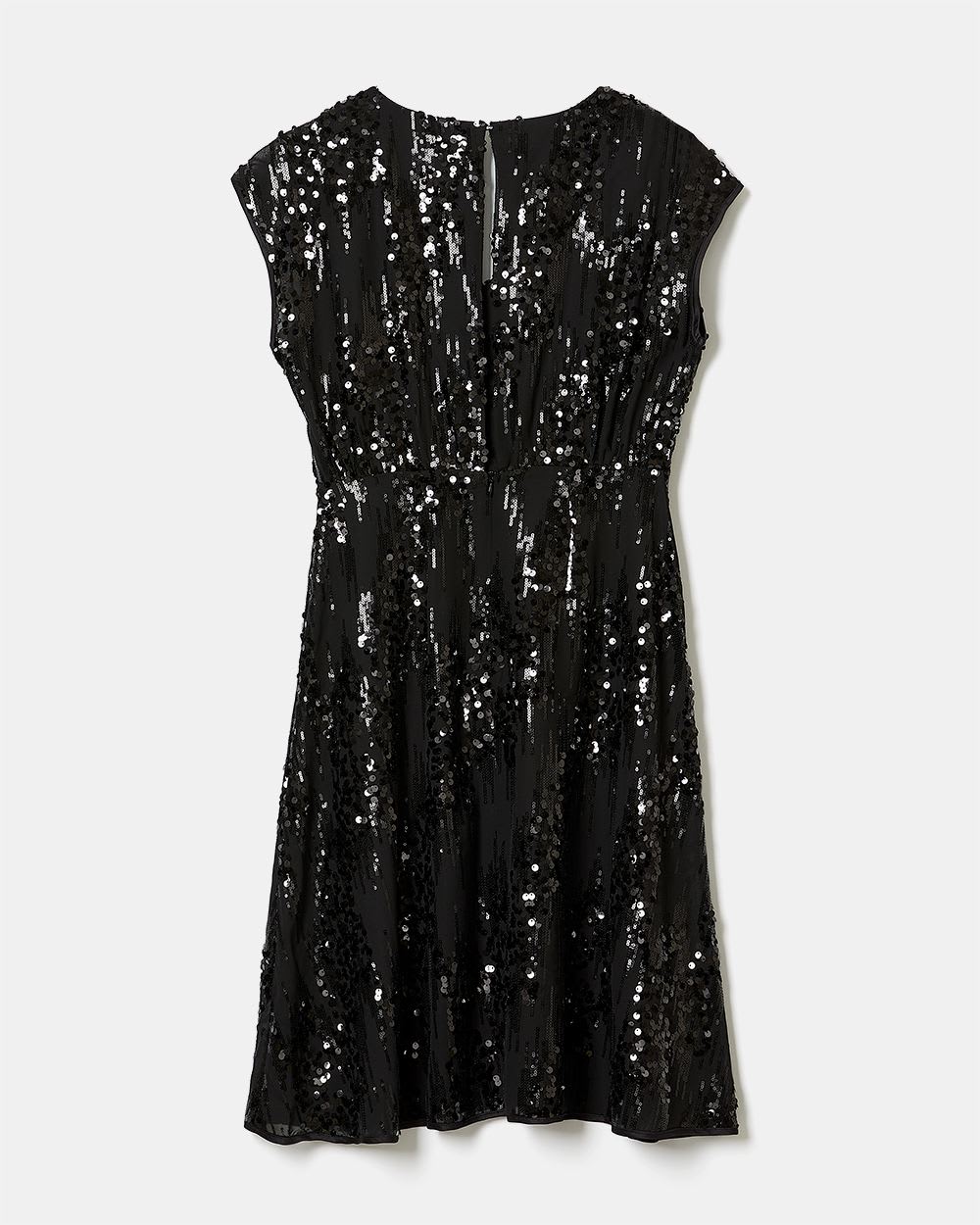 Distressed Sequin V-Neck Fit and Flare Cocktail Dress
