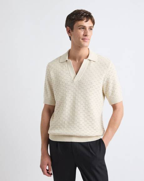 Short-Sleeve Linen-Blend Polo with Johnny Collar