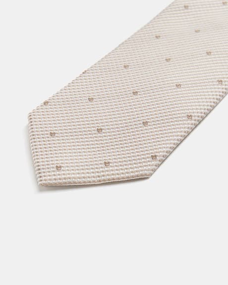 Cravate Beige Régulière avec Micro Imprimé Géométrique