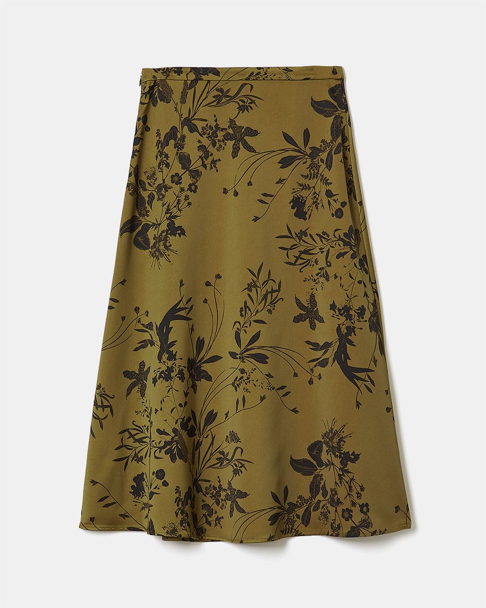 Printed Satin High-Waist A-Line Midi Skirt