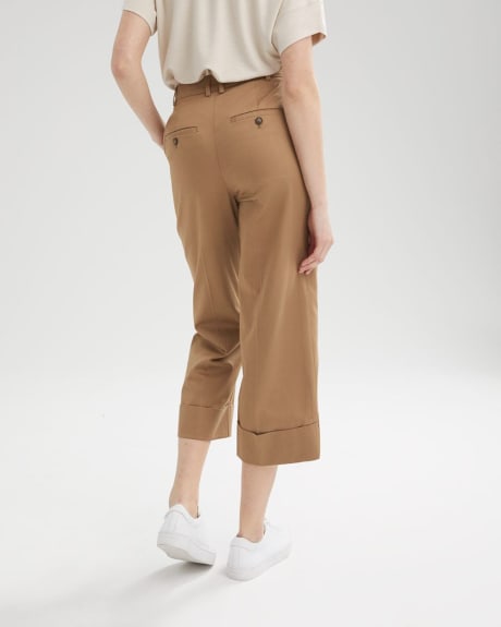 Pantalon Taille Haute Coton Lin à Jambe Large Écourtée