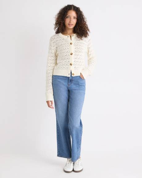 Cardigan Court à Manches Longues en Mailles de Fantaisie