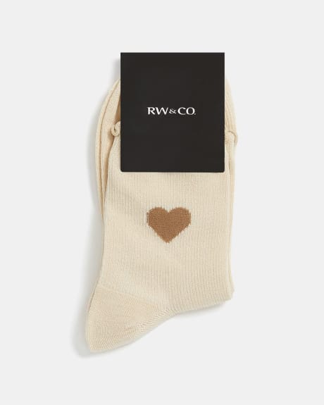Curly Edge Mid-Ankle Ribbed Socks With a Heart Motif