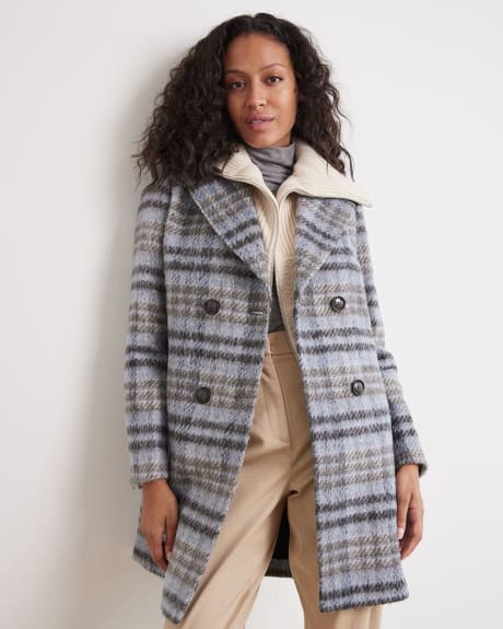 Double-Breasted Plaid Wool Coat