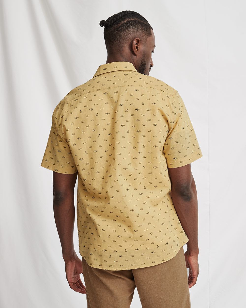 Short-Sleeve Printed Linen Casual Shirt