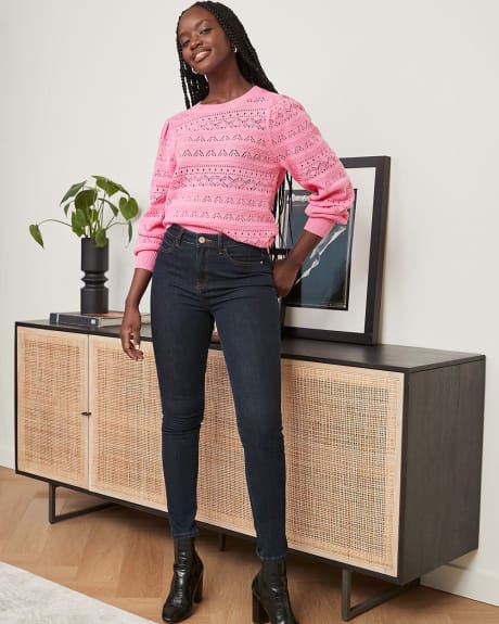 Crew-Neck Sweater with All Over Pointelle Stitches