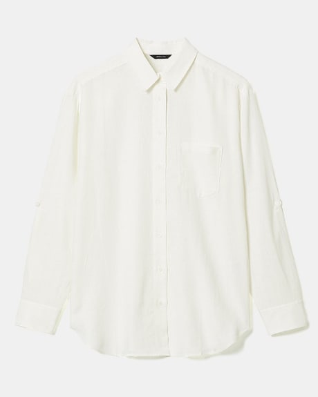 Solid Long-Sleeve Buttoned-Down Linen Blouse