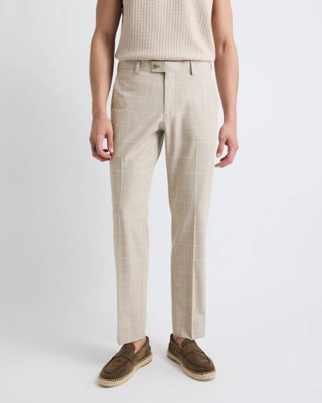 Pantalon de Complet Carreauté Taupe à Coupe Ajustée