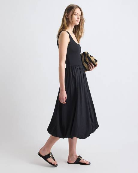 Mix-Media Sleeveless Midi Dress with Bubble Hem
