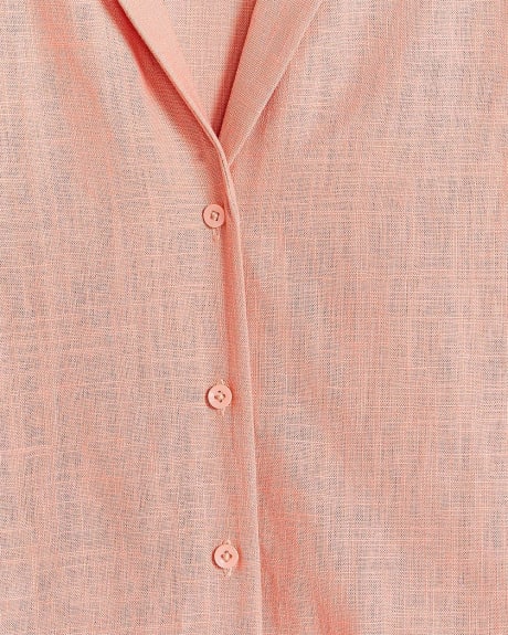 Linen Blend Button-Down Short Sleeve Blouse