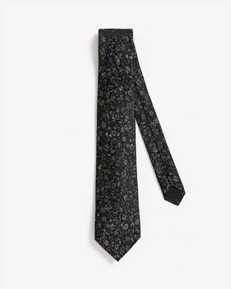 Cravate Régulière Noire à Motif Floral