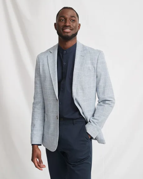 Slim Fit Blue Prince of Wales Linen-Blend Suit Blazer