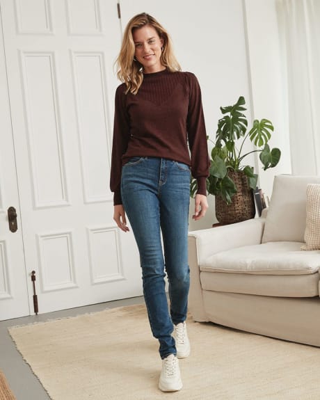 Mock Neck Sweater with Ribbed Cuffs