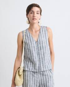 Veste Ray&eacute;e Sans Manches en M&eacute;lange de Lin