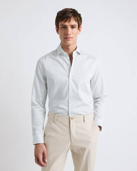 Chemise Habill&eacute;e Blanche &agrave; Coupe &Eacute;troite &agrave; Micro Motif G&eacute;om&eacute;trique