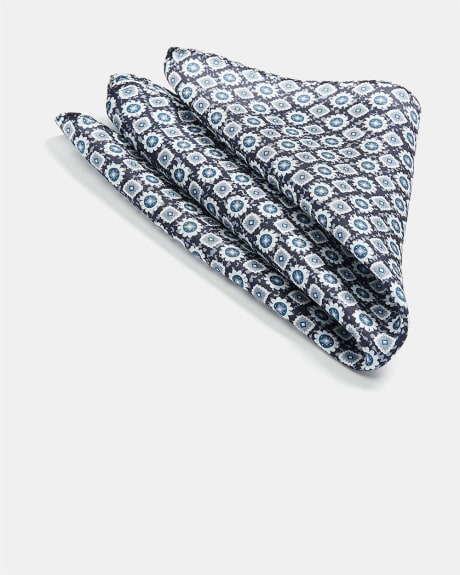 Navy Pocket Square with Geometric Pattern
