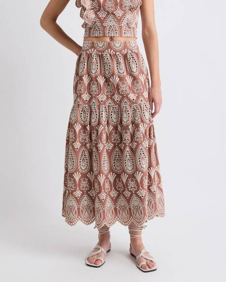 A-Line Midi Skirt with Boho Embroideries