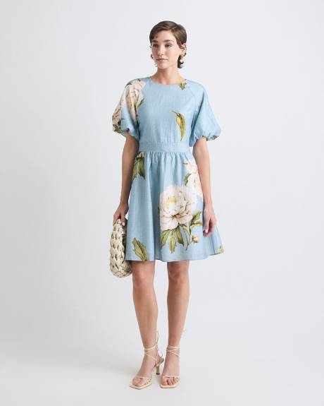 Robe Mini &agrave; Manches Courtes Bouffantes et Col Rond