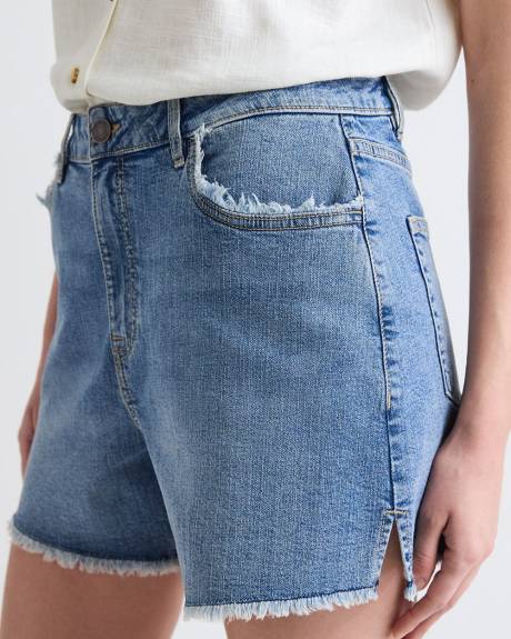 High-Rise Denim Shorts with Raw Hem