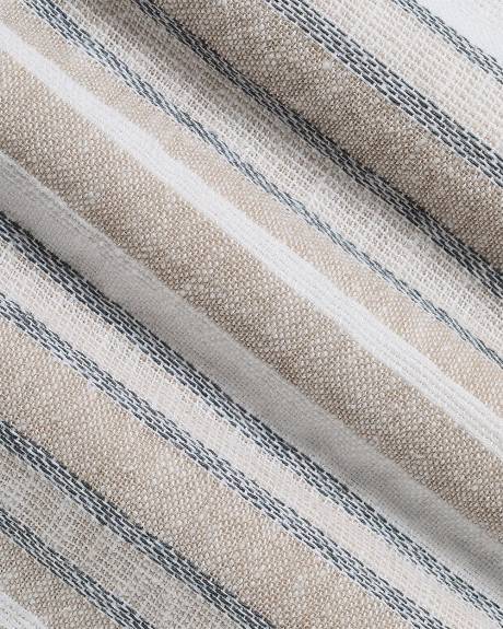 Chemise Ray&eacute;e &agrave; Manches Courtes et Col Camp en M&eacute;lange de Lin