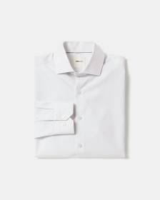 White Slim-Fit Dress Shirt with Grey Micro Dots