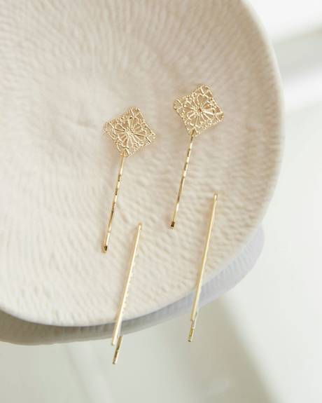 Metallic Hair Pins with Ornamental Detail - Set of 4