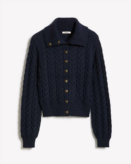 Cardigan à Manches Longues et Col Polo à Grand Revers