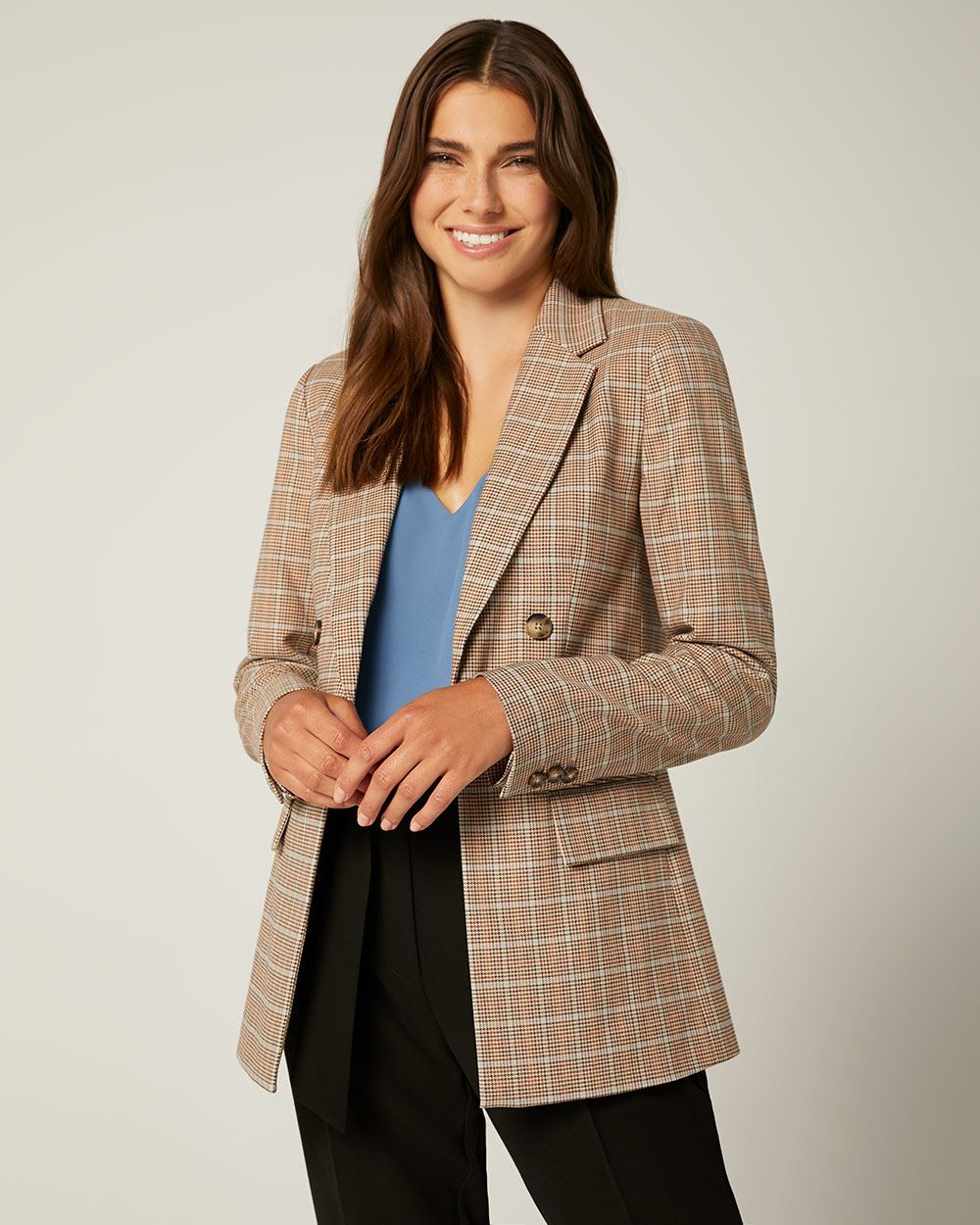 Loose fit faux Double-breasted Multicoloured plaid blazer | RW&CO.