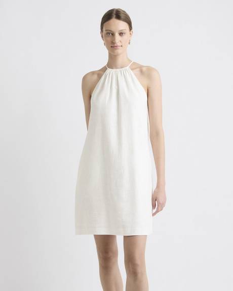 Robe Courte Sans Manches &agrave; Encolure Licou en M&eacute;lange de Lin