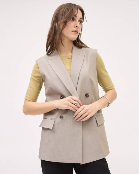 Veste Taupe Longue Sans Manches
