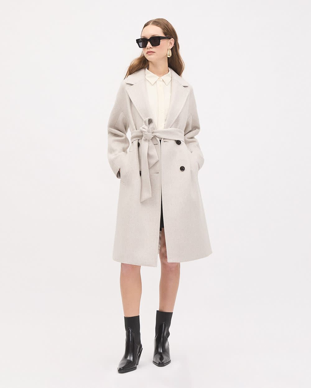 Double-Breasted Wool-Blend Trench Coat with Belt