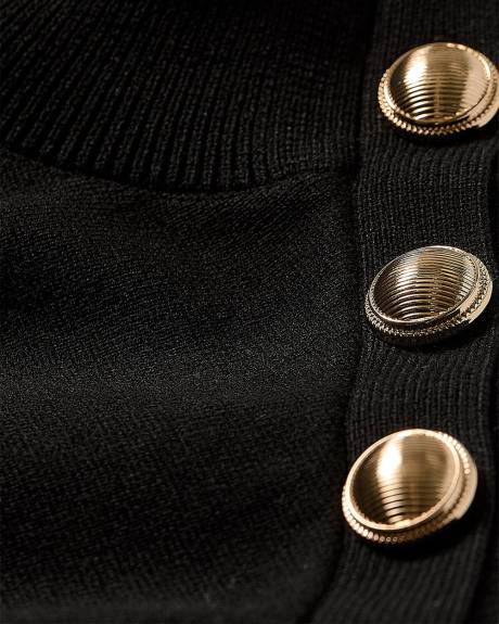 Sleeveless Mock-Neck Sweater with Buttons on Shoulder