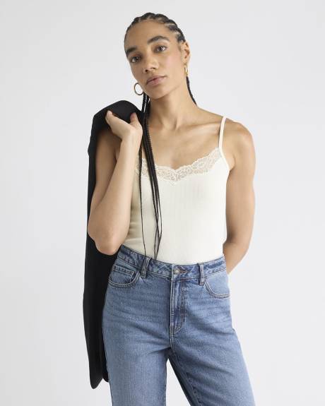 V-Neck Ribbed Cami with Lace Insert