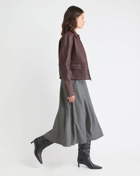 Wool-Blend High-Rise Flare Midi Skirt