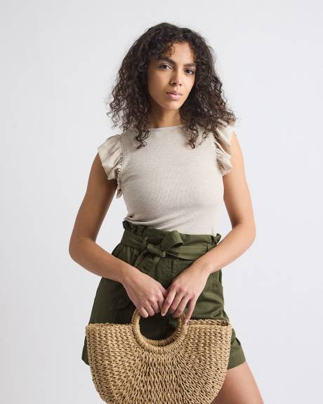 Haut à Col Rond et Manches Courtes à Volants