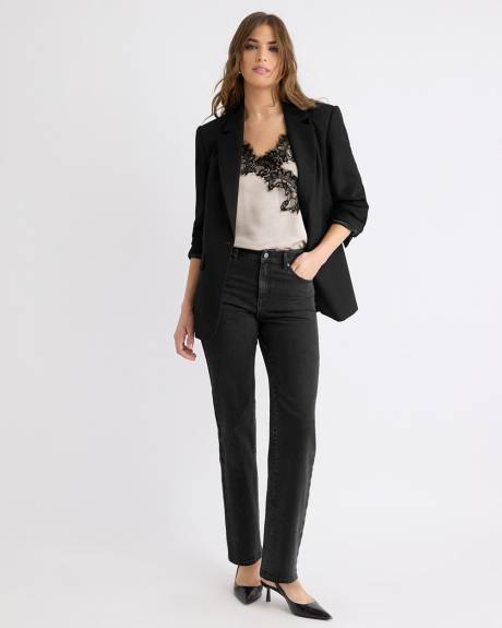 Blouse Sans Manches à Col V en Satin avec Garniture en Dentelle