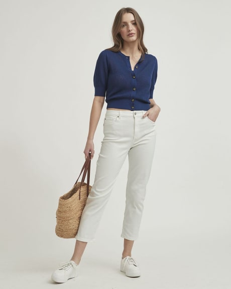 Jeans Blanc Taille Haute à Jambe Droite Longueur Cheville