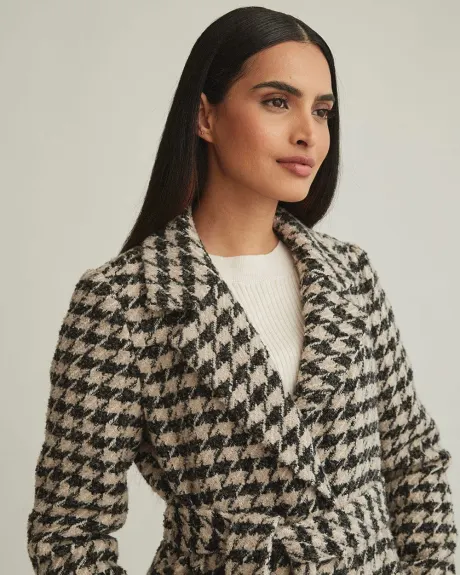 Belted Houndstooth One-Button Coat
