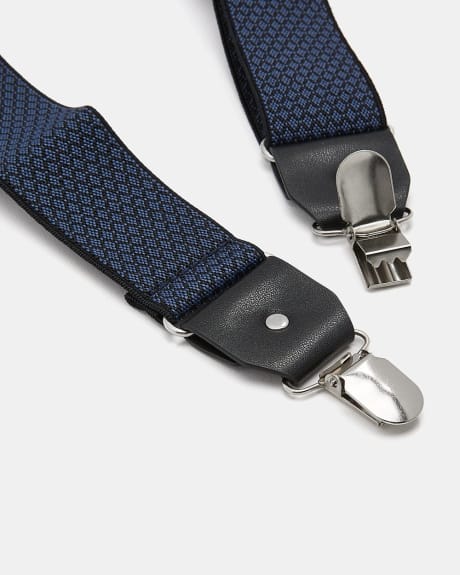 Teal Elastic Suspenders with Geo Pattern