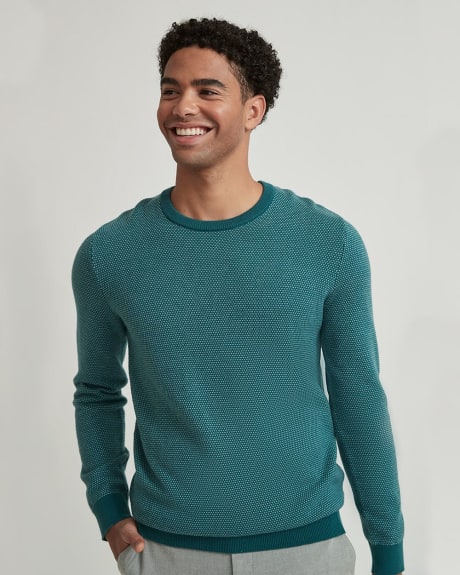 Two-Tone Crew-Neck Pullover Sweater