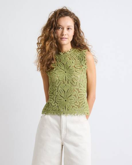 Haut Crochet&eacute; Sans Manches &agrave; Col Rond