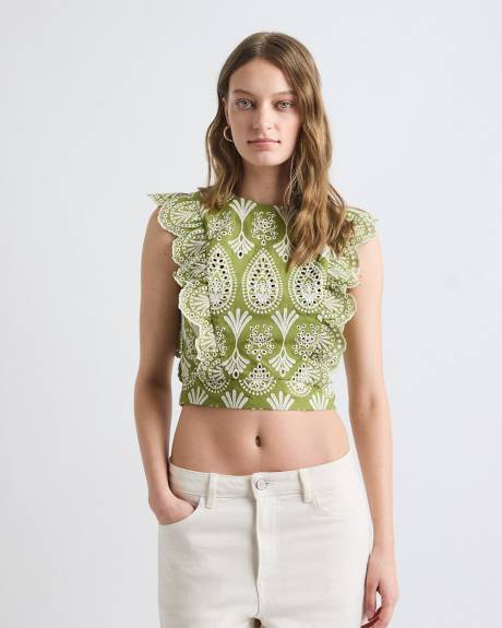 Blouse Sans Manches &agrave; D&eacute;tails Brod&eacute;s avec Volants