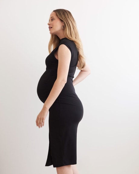 Mock-Neck Sleeveless Bodycon Dress with Slit - Thyme Maternity
