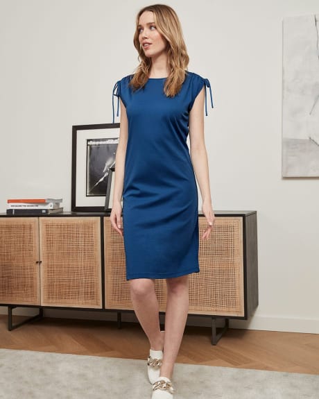 Crew-Neck Straight Dress with Drawcords at Shoulder