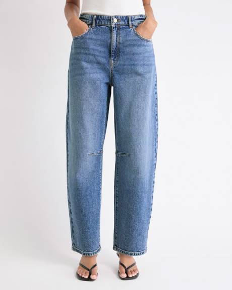 Jeans à Taille Mi-Haute et Jambe Ballon