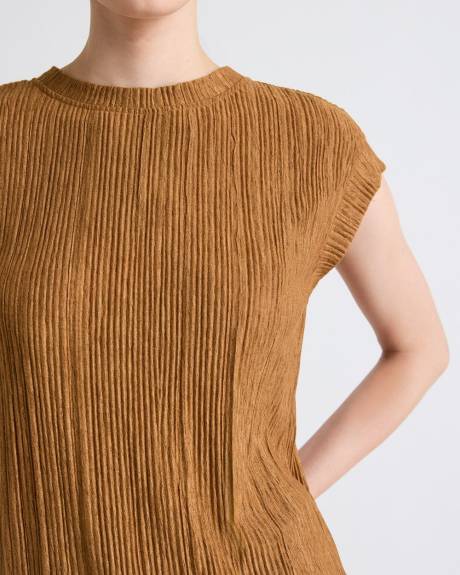 Haut en Tricot Froissé à Col Rond et Manches Très Courtes