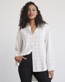 Long-Sleeve Buttoned-Down Brushed Twill Blouse